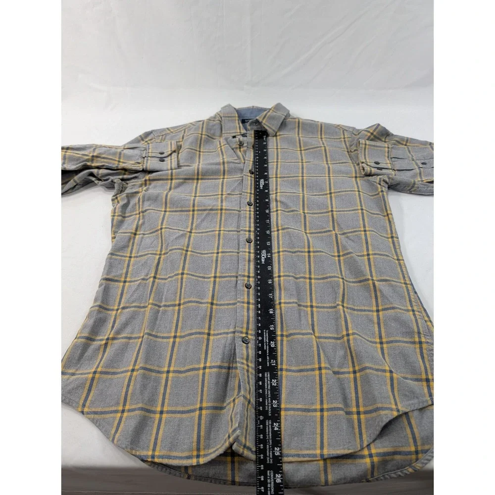 Banana Republic Shirt Mens Medium Gold Blue Gray Plaid Cotton Long Sleeve
